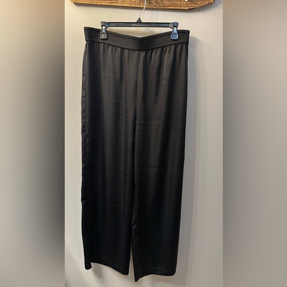 Women’s Elegant Black Satin Wide Leg Pants Size Large